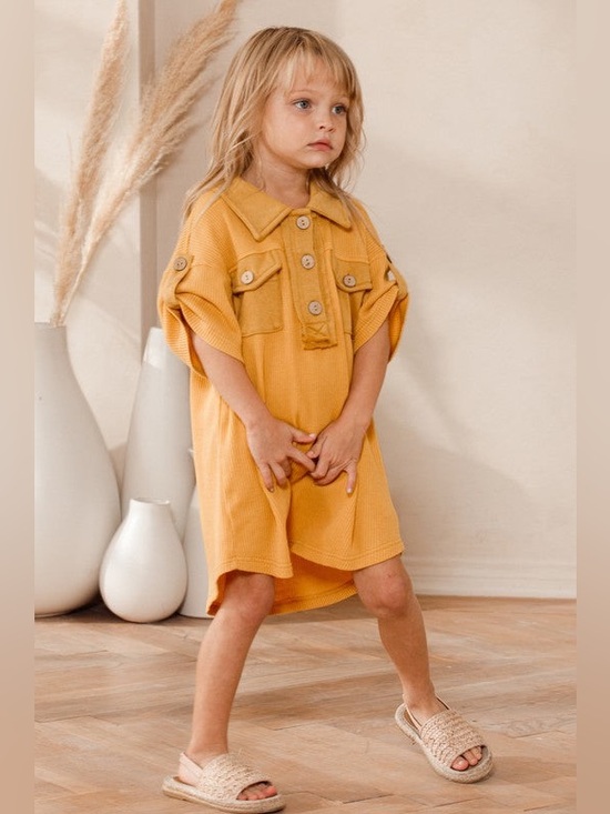 ODDY Other - NWT [Oddy] Waffle Button Front Pockets Shirt Dress Gold Girls Multiple Sizes